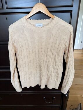 Evereve Beige Cable-Knit Crewneck Sweater